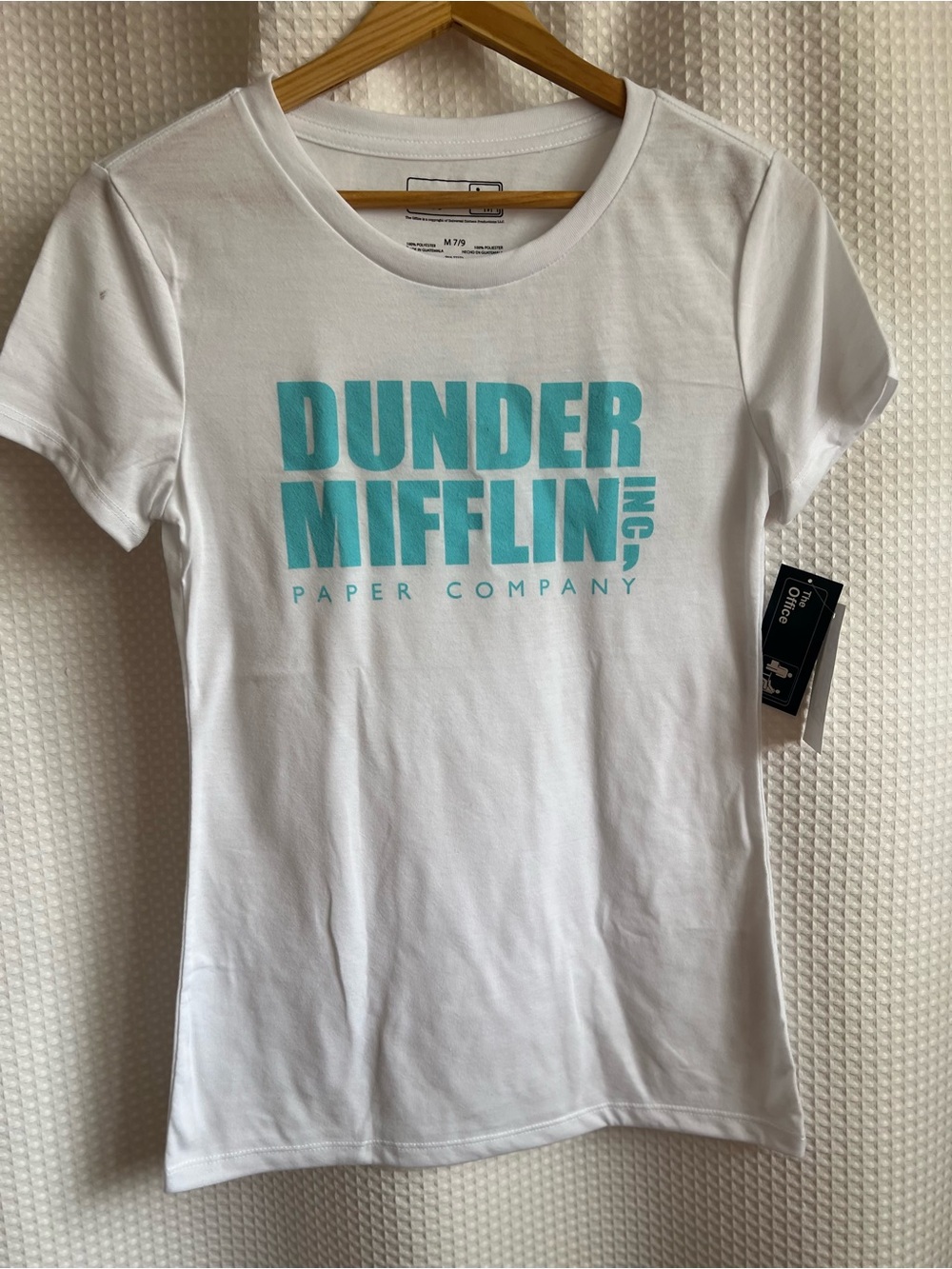 Dunder Mifflin White women’s Graphic Tee - Turquoise Logo—526-065